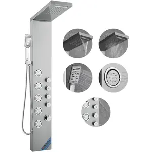 fathersdaygift VEVOR Shower Panel System, 4 Shower Modes Shower Panel Tower, Rainfall, Waterfall, 5 Full Body Massage Jets and 3-Setting Handheld Shower Head with 59 Hose, Stainless Steel Wall-Mounted Shower Set