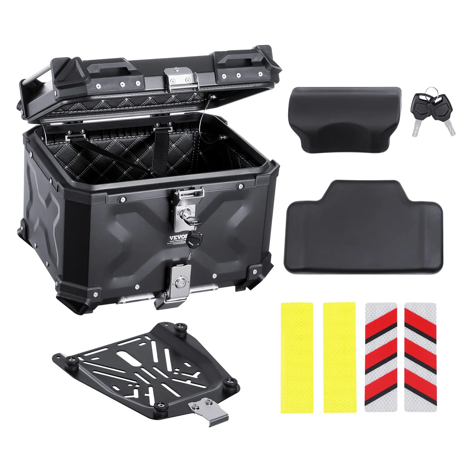 【Summerfinds】VEVOR Motorcycle Top Case,Universal Aluminum Alloy Motorbike Tail Box with Leather Lining55L Waterproof Detachable Motorcycle Top Box with Lock & Back CushionFit for 99% of Motorcycle Frames