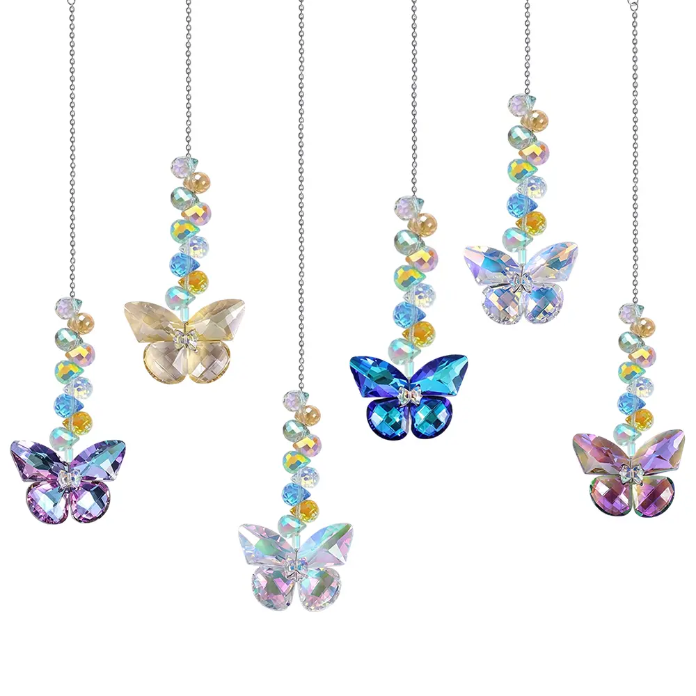 6PCS Crystal Butterfly Suncatchers Hanging Ornaments, Rainbow Maker Sun Catchers Indoor Window Outdoor Patio Garden Decor Gifts (Butterfly)