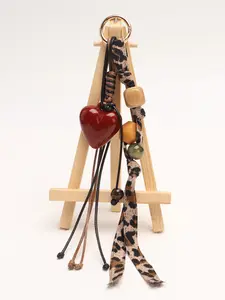 Boho Leopard Print Braided Cord Heart Star Beaded Bag Charm Keychain Pendant, Stylish Accessory for Handbags and Keys