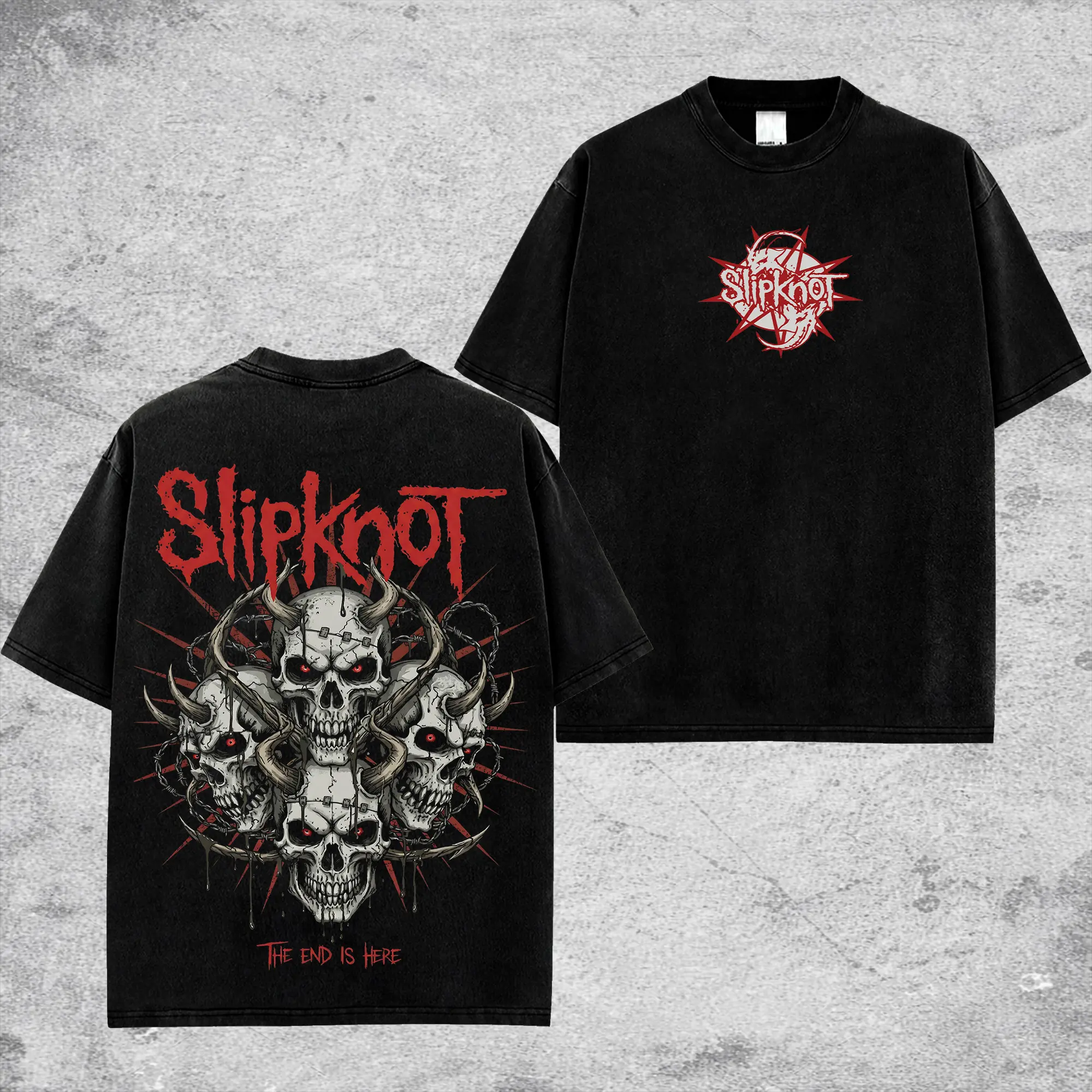[$$$MANLIFE] Slipknot 'The End Is Here' Unisex 100% Cotton Hoodie T-Shirt – Rock Groove Metal Cotton Washed Tee, Groove Metal Rock Band Washed Shirt, Oversized Vintage Tee, Heavy Metal Merch, Gift for Rock Fans