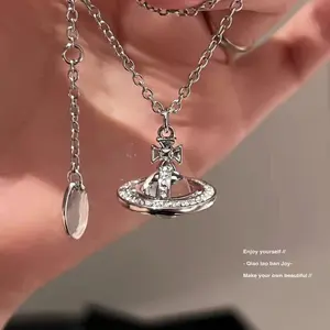 High Version Three-Dimensional Saturn Necklace Titanium Steel Non-Fading Transparent Crystal Planet Pendant Clavicle Chain Light Luxury Niche