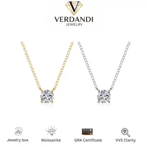 4-Prong Solitaire Brilliant Floating vvs 1ct/2ct Synthetic Moissanite Necklace in 925 Sterling Silver for women daily