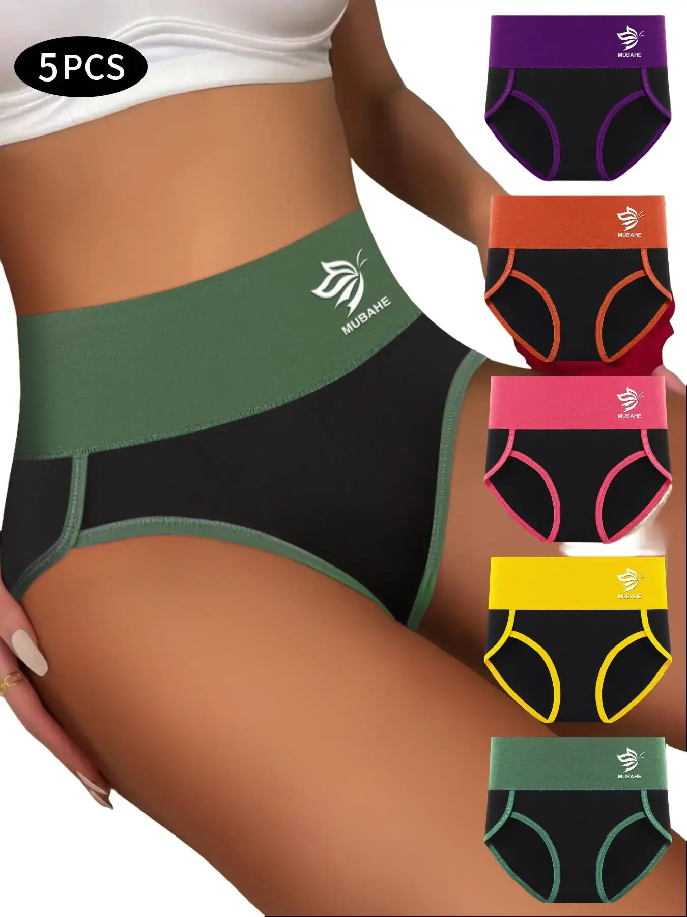 5-Pack Women’s High-Waisted Cotton Panties, Soft Breathable Stretch Briefs, Period-Friendly Women’s Basics, cheeky briefs