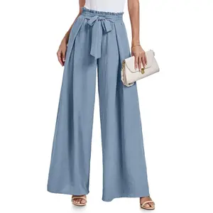 Women's wide leg pants, work pants, casual high waisted flowing pants with pockets and zip tiesRAIMENTRY