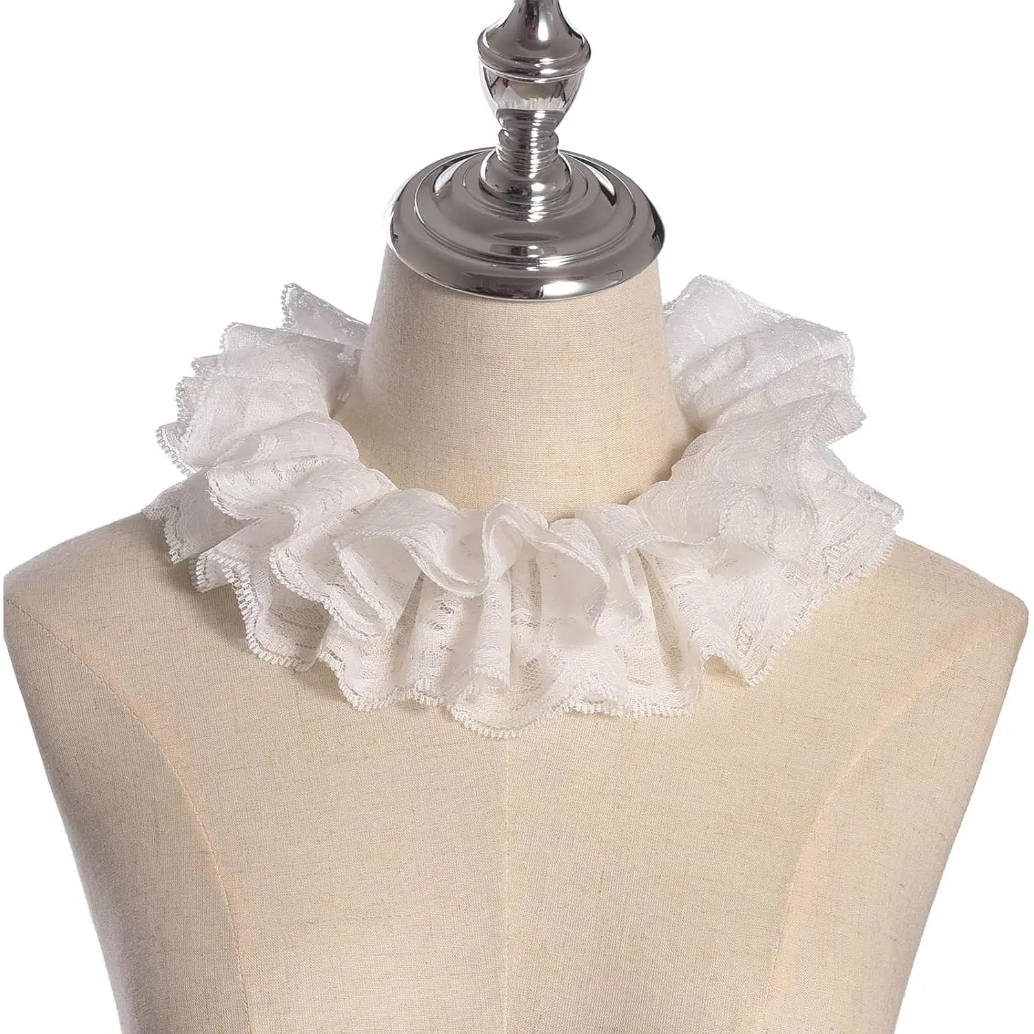 Victorian Ruffled Lace Jabot Collar, Multi-Layer Detachable Neck Ruffle for Adult Halloween Costume & Masquerade Parties