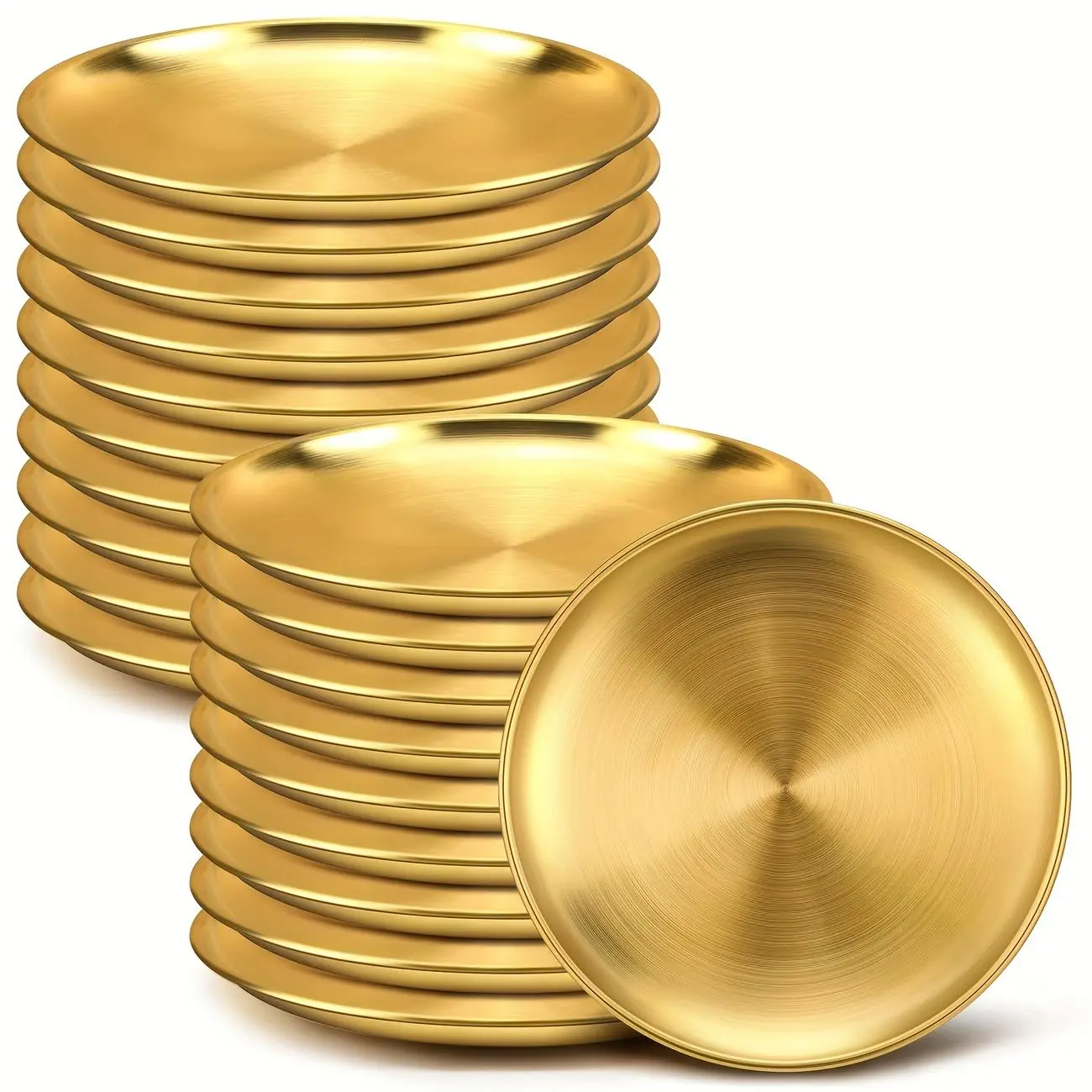 6.5" Gold Stainless Steel Round Plates, 20-Pack Durable Rust-Resistant Reusable Dessert Cup Plates, Durable Kitchenware for Party Hosting & Camping