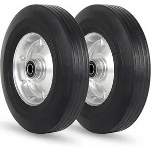 10" x 2.5" Flat Free Tire with 5/8" Axle Bore Hole, 2 1/4" Hub, 4.10/3.50-4" for Hand Truck Dolly Trolley Wagon Cart Generator, 2 Pack