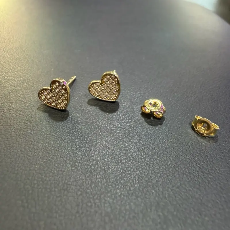 8mm 14Kt Gold Cubic Zirconia Heart Stud Earrings with Push Back Closure