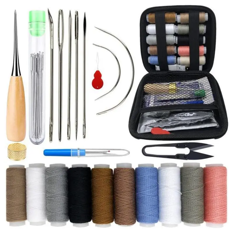 1Set Upholstery Repair Sewing Kit Heavy Duty Sewing Kit with Sewing Awl Seam Ripper Leather Hand Sewing Stitching Needles Sewing Thread for Car Sofa Backpack Shoe Craft DIY