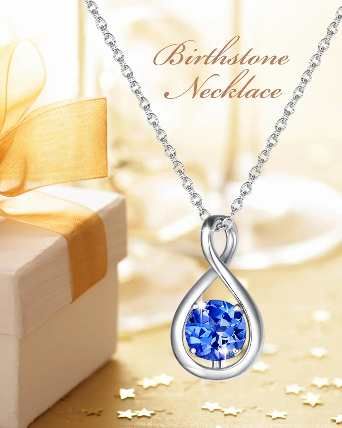 "Infinite Embrace" September Birthstone Created Sapphire Infinity Symbol Sterling Silver Pendant Necklace - Silver