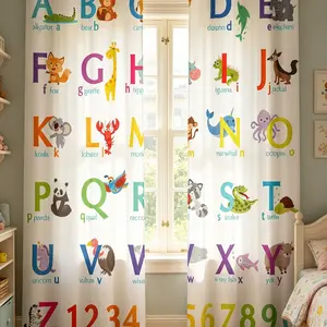 Children's cartoon animal pattern semi blackout curtain, insulated children's room window decoration, 2-piece set of semi transparent polyester fabric, Home Decoration Curtain