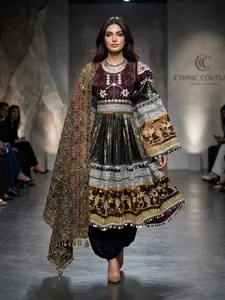 Women's Luxury Afghan Traditional Embroidered Dress Set - Handmade Elegant Formal Statement Fashion Apparel, Matching Dupatta for Wedding, Eid Occasions