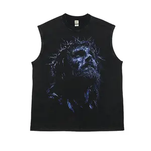 Men's Vintage Washed Jesus Crown of Thorns Graphic Tank Top - Oversized Sleeveless Tee white Unisex Graphic Cotton Tee Organic Soft Tee casual vibe summer tee