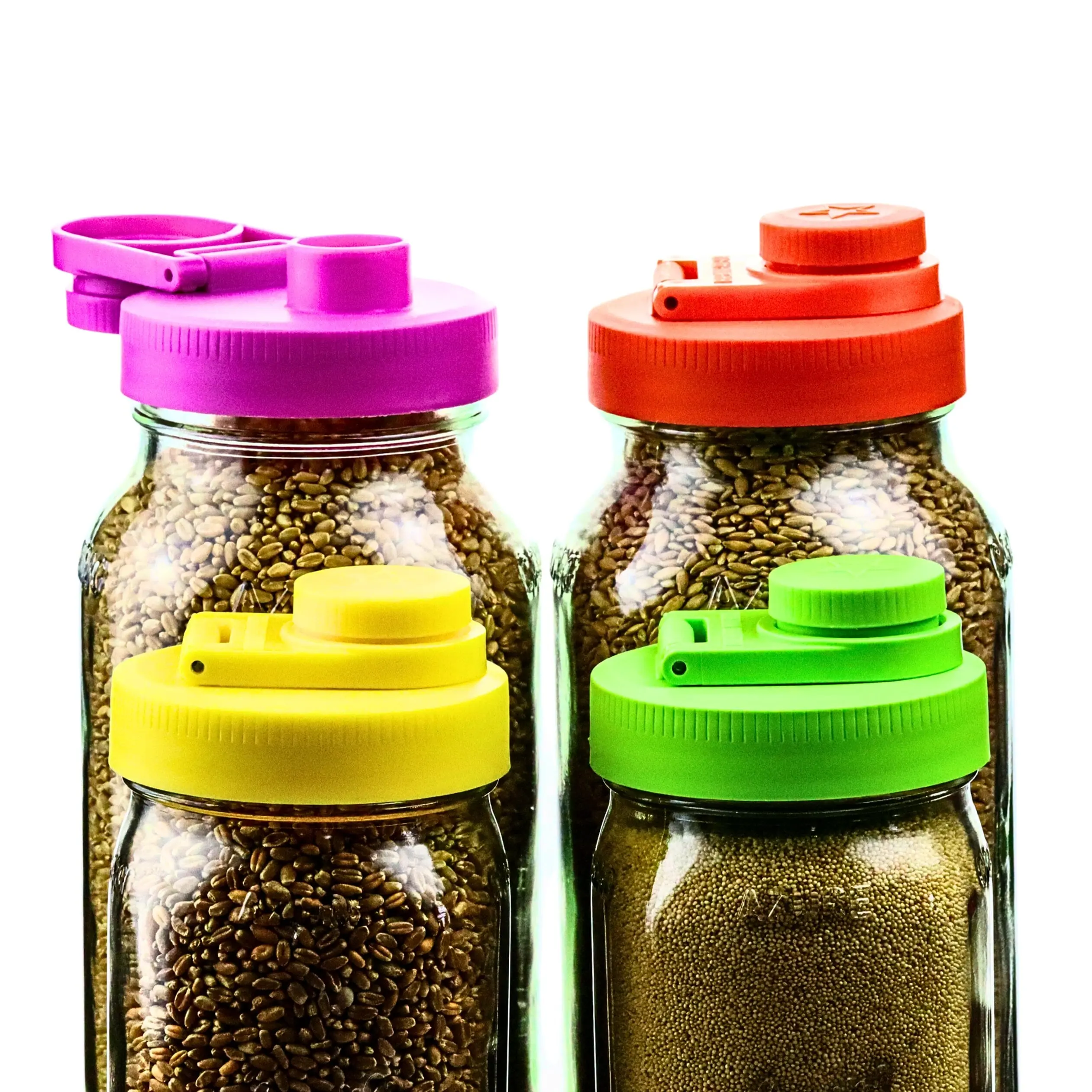 Mason Jar Lids Wide Mouth Plastic 4 Pack Leak Proof with Flip Cap Pouring Spout & Drink Hole - Spring Color Mix