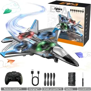 Long-Flight LED RC Fighter Jet Drone for Kids – One-Key Return, Durable FoaRemote control airplane,Combat-Shaped Drone, Equipped with LED Cool Color Lights, Features One-Key Takeoff and Landing