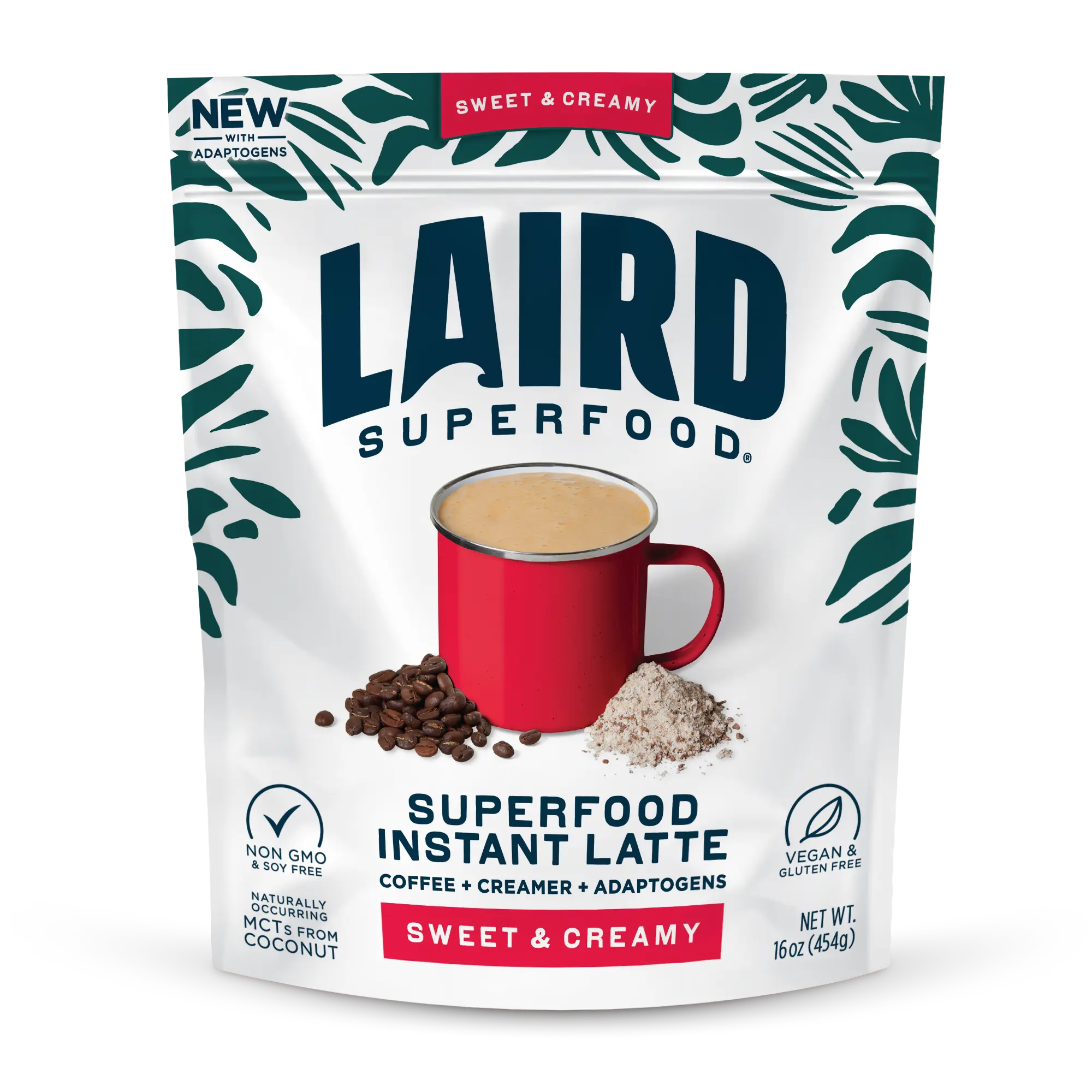 Laird Superfood Sweet & Creamy Instant Latte with Adaptogens - Coffee & Creamer, 16 oz (473 g)