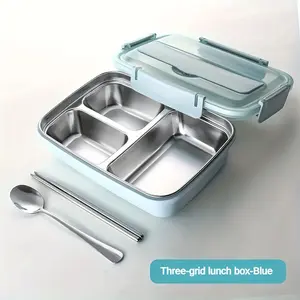 Premium 304 Stainless Steel Lunch Box - 3 Compartment Leakproof Microwavable Lunch Box for School Office Gym - Durable Food Storage, Insulated - Comes with its own cutlery, easy to clean