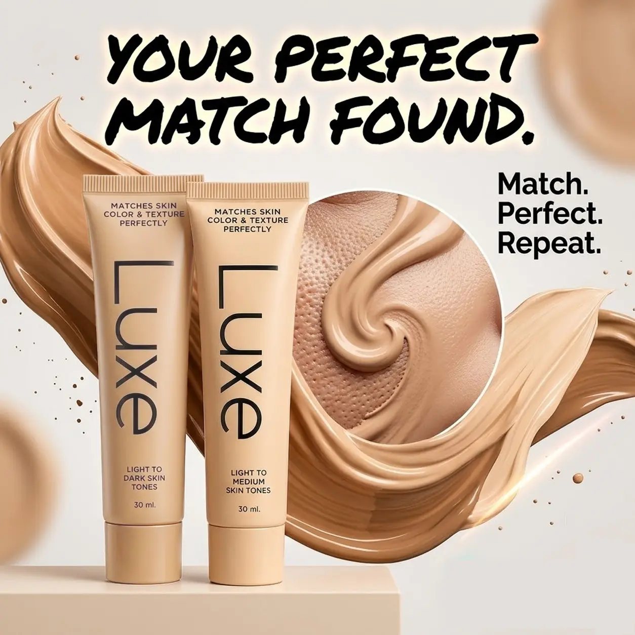 LUXE Color-Changing Foundation for Women, Instant Skin Tone Matching Liquid Foundation, Buildable Light-to-Medium or Medium-to-Deep Coverage, Lightweight Hydrating Face Makeup, Long-Lasting 12-Hour Wear, Natural Dewy Finish, 30ml