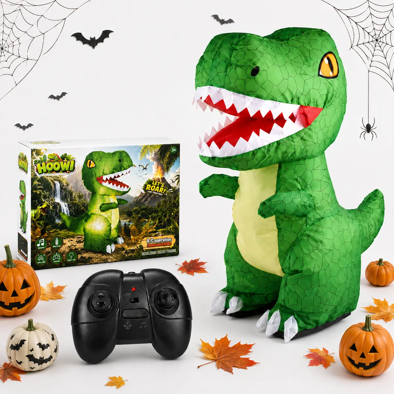Remote Control Inflatable T-Rex Dinosaur Toy for Kids, 2.4GHz Rechargeable Walking Dinosaur with Lights, Roaring Sound, 360° Rotation, Halloween Christmas Birthday Gift for Boys & Girls