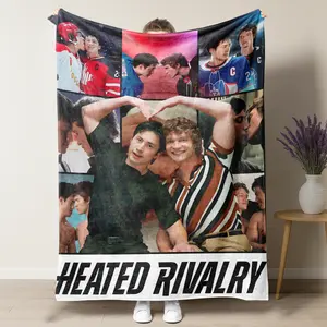 Heated Rivalry Ice Hockey Couple Collage Blanket – Viral Booktok Sports Romance Photo Design, Perfect for Book Lovers & Hockey Fans