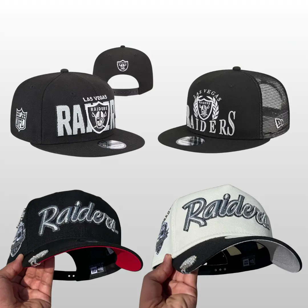 Las Vegas Raiders Black and White 9FIFTY Flat Brim Snapback Baseball Hat - Unisex Premium Streetwear Hip Hop Sports Collectibles Headwear
