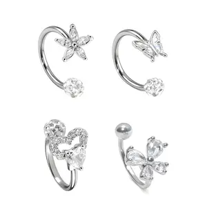 HERVAY Merry Christmas Pink Heart Butterfly Piercing Hoop 16G/10MM Hypoallergenic Stainless Steel Horseshoe Earrings for Helix Tragus Nose Piercing Jewelry - Nosepiercings