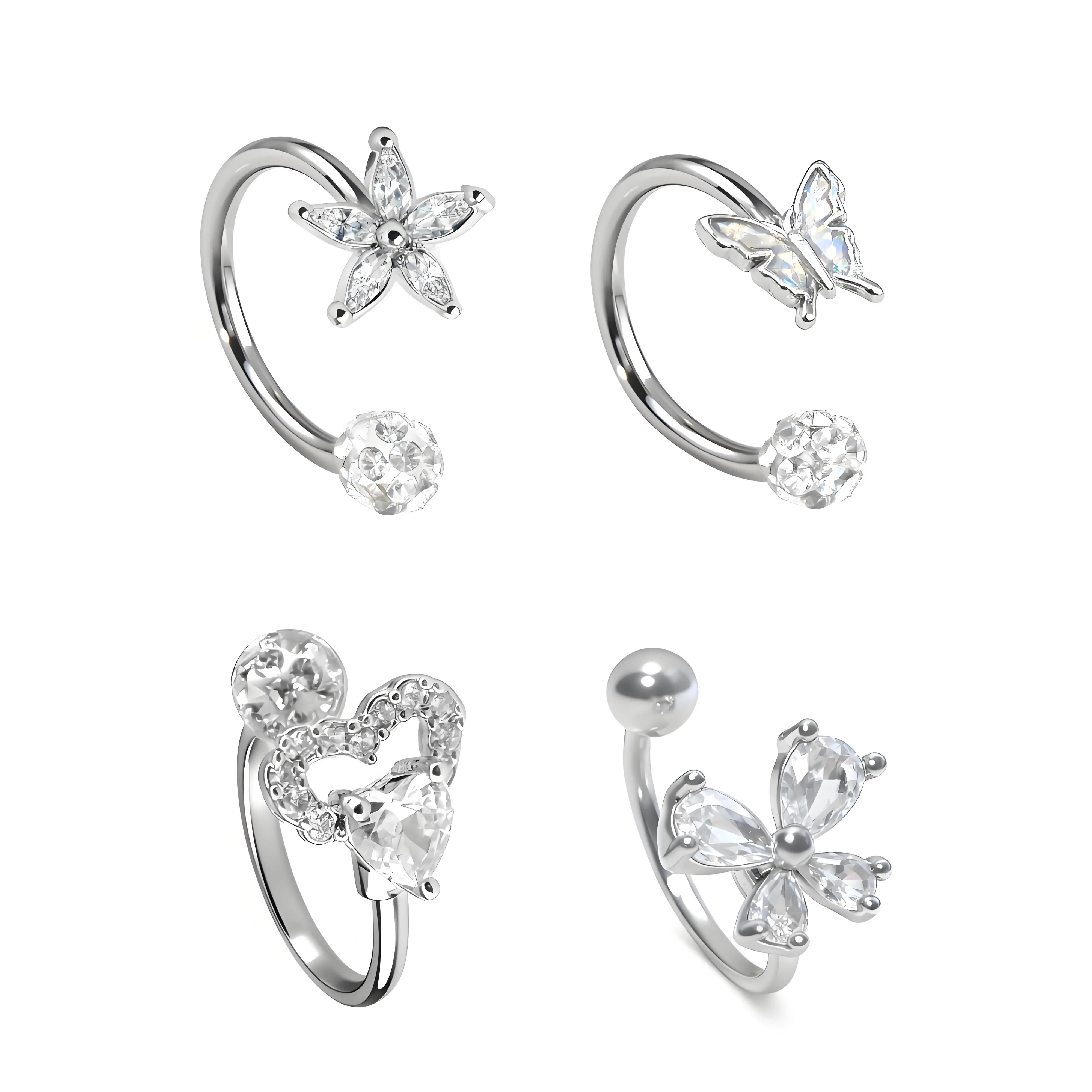 HERVAY Merry Christmas Pink Heart Butterfly Piercing Hoop 16G/10MM Hypoallergenic Stainless Steel Horseshoe Earrings for Helix Tragus Nose Piercing Jewelry - Nosepiercings