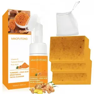 Turmeric Cleansing Mousse & Soap Set, 1 Count Facial Cleanser & 1 Count Turmeric Soap, Facial Skin Care Product for Women & Men, Turmeric Facial Wash, Turmeric Face Wash, Foaming Facial Cleanser