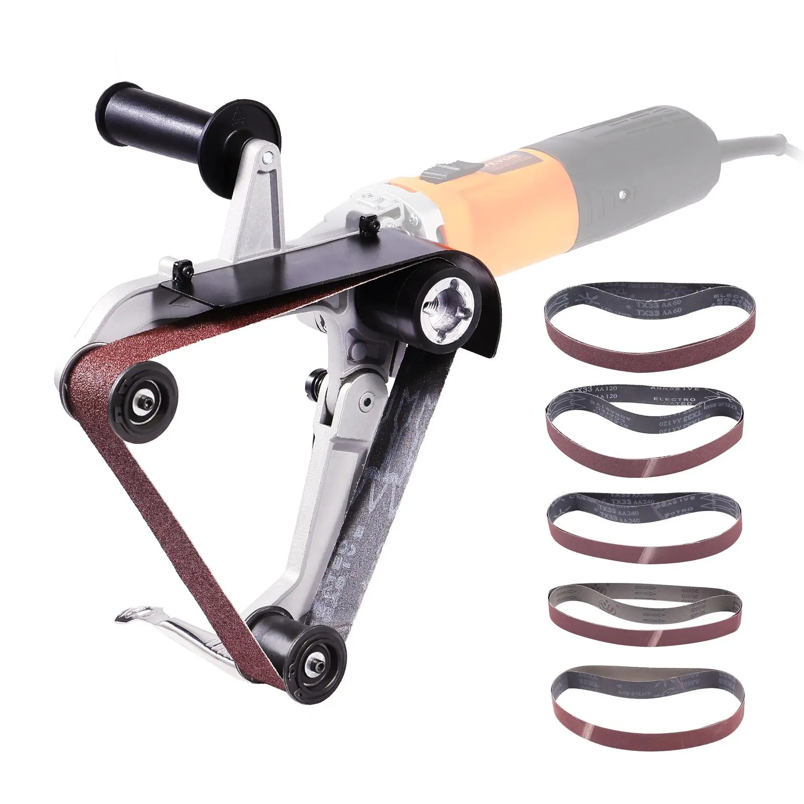 【summerfinds】VEVOR Belt Sander Adapter for Angle Grinder, TikTokShopBlackFriday, Pipe or Tube Sanding Attachment with 5/8-11" Imperial Thread and 10PCS Sanding Belts, Belt Sander Attachment Pipe Polishing Adapter for Rust Removal