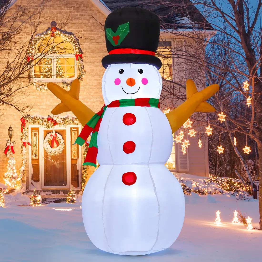 GOOSH 5 FT PVC Christmas Inflatable Snowman Decoration - Branch Hands, Snow-Covered Design, Eye-Catching LED Lights, Waterproof, Stake-Included - Indoor & Outdoor Holiday Home Decor Ornaments, Water Proof, Outdoors
