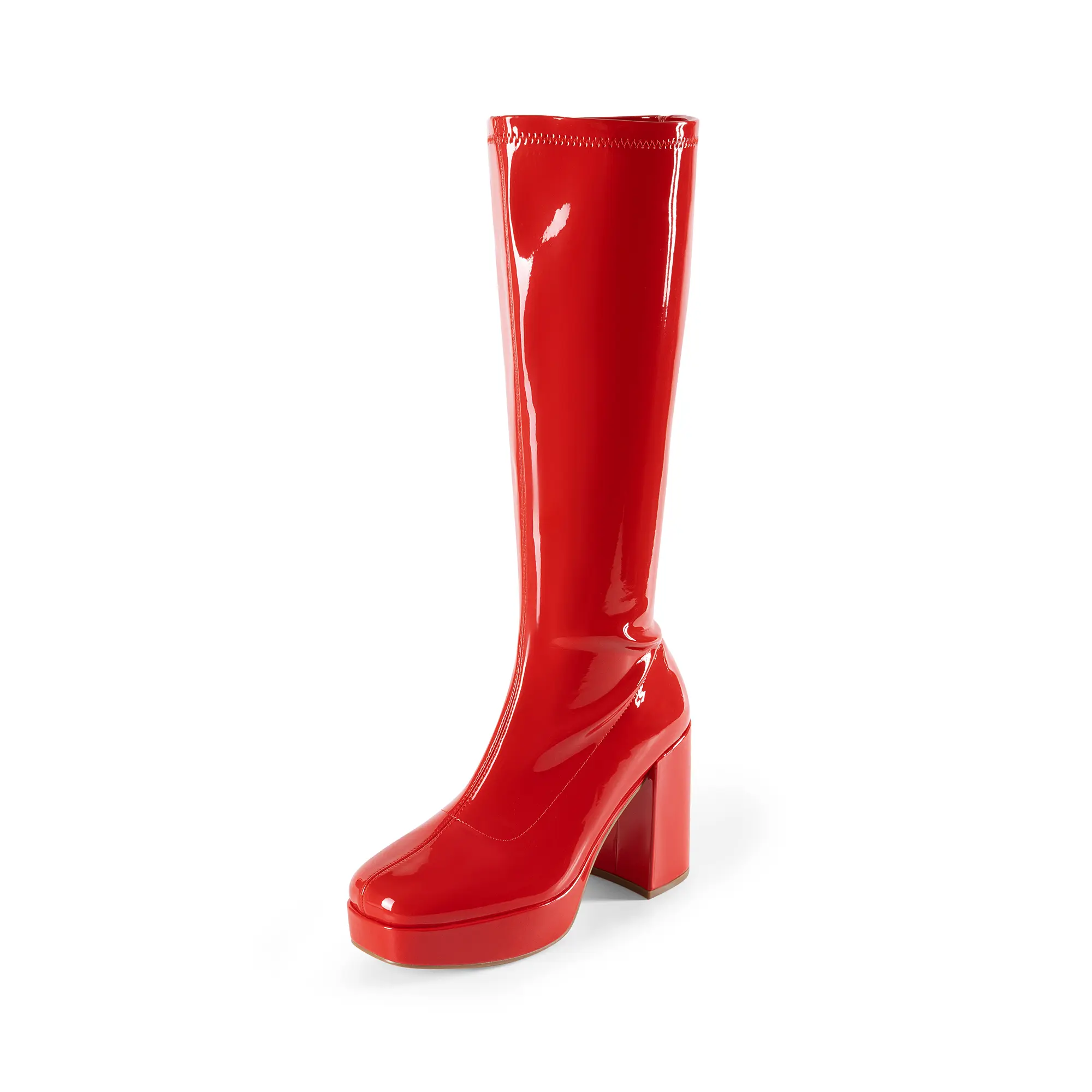 Dream Pairs Women's Go-Go Platform Knee-High Boots - Glossy Vegan Leather, Comfortable Block Heel, Side Zip On/Off, TPR Outsole, for Party & Evening Footwear, Alternative Style