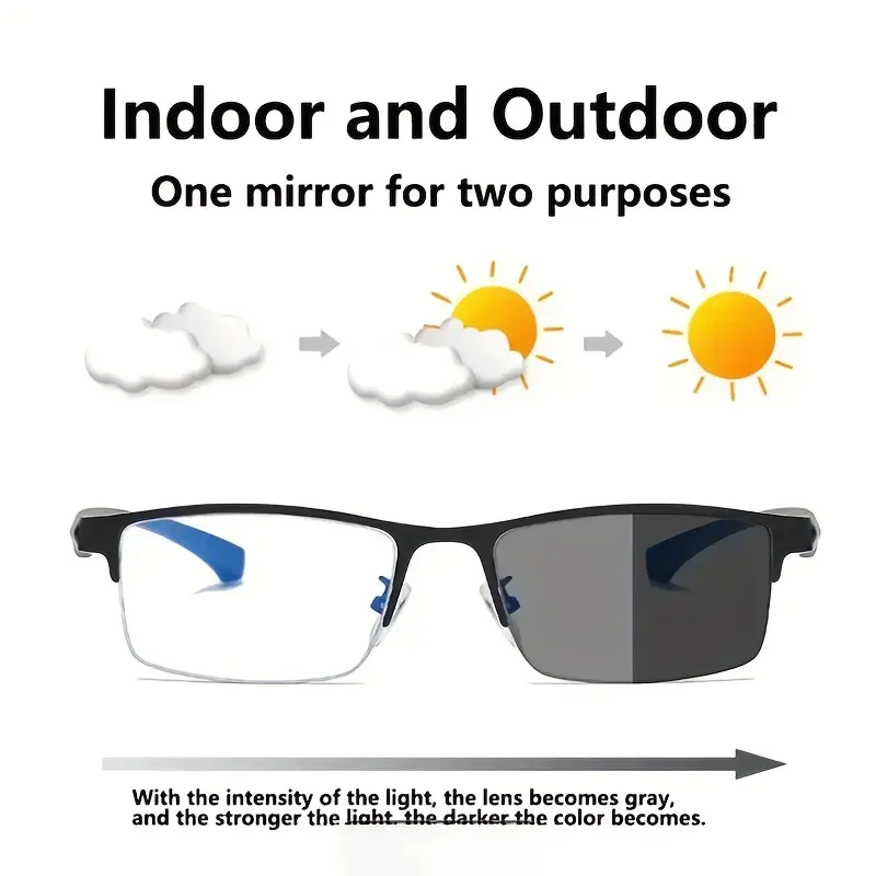 Unisex 2-Pack Black TR90 Lightweight Photochromic Progressive Multi Focus Glasses - Blue Light Blocking, Adjustable Auto-Zoom Lenses, Plated Metal Frame, Eyewear Accessories for Driving, Reading, Black/Multi Focus, Progressive Lens, Blue Light Blocking Le