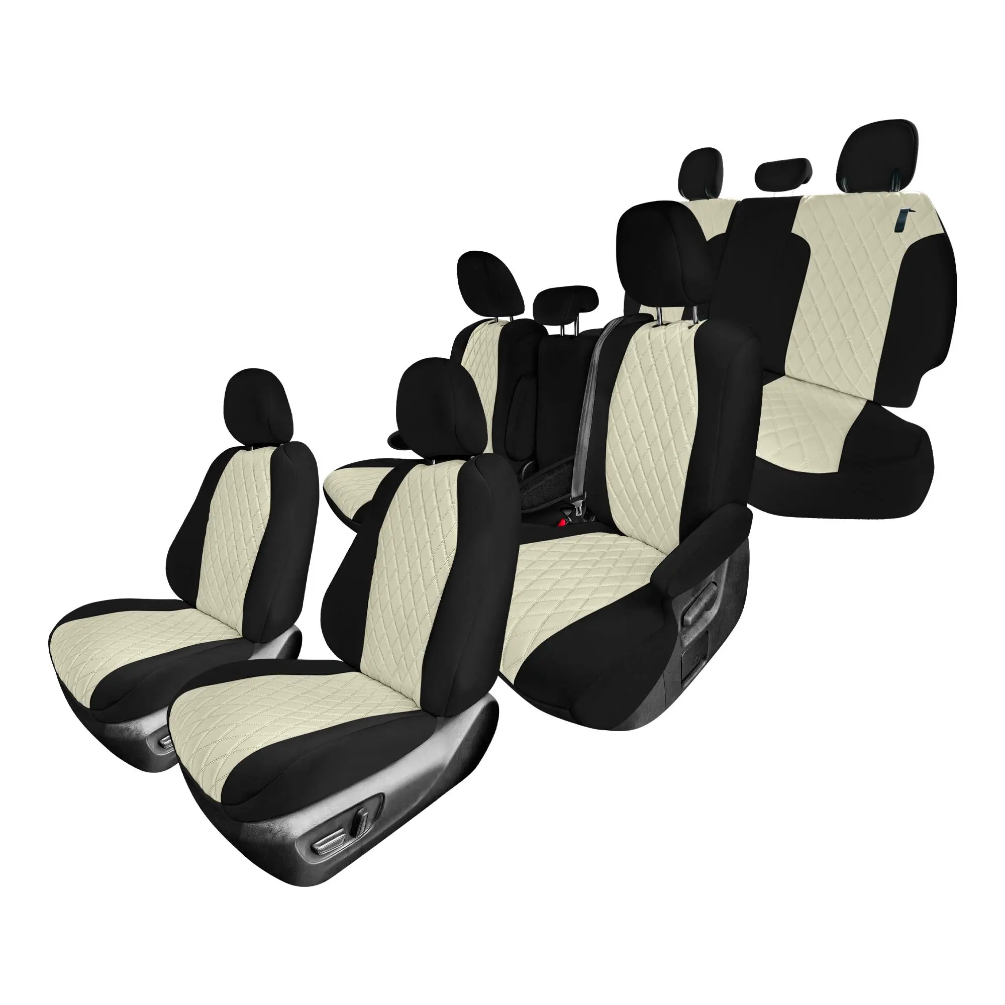 FH GROUP Custom-Fit Full Car Seats Cover Set - Waterproof, Airbag-Safe, Easy Install, Heated & Ventilated Seats Compatible, Beige Ultraflex Neoprene for 2021-2024 8-Passenger Sienna, Seamless Look