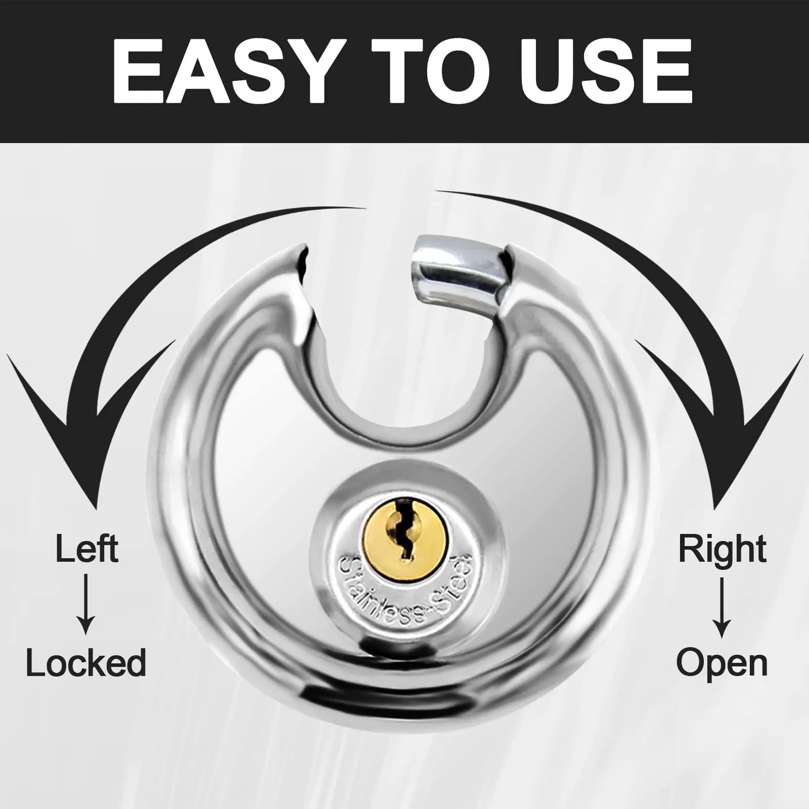 Keyed Padlock Stainless Steel Disc Lock with 2 Keys,  80mm, Heavy Duty Lock Outdoor Waterproof Storage Lock for Warehouse, Garage, Storage Locker, and Outdoors (1 Pack)