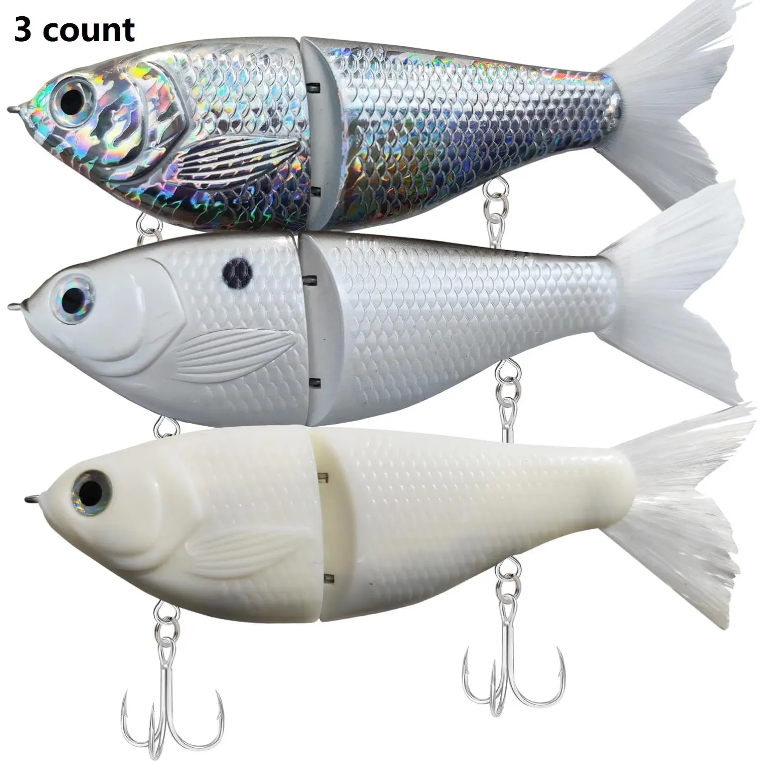 1 Pack, 3 Count Artificial Fishing Lure Slow Sinking Glide Bait with Fur Tail Lifelike Fishing Tackle for Trout Shad Bass Musky Fishing Equipment Fishing Gear Fishing Supplies Artificial Lures