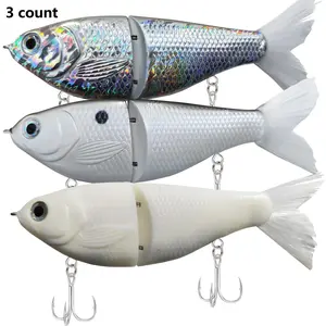 1 Pack, 3 Count Artificial Fishing Lure Slow Sinking Glide Bait with Fur Tail Lifelike Fishing Tackle for Trout Shad Bass Musky