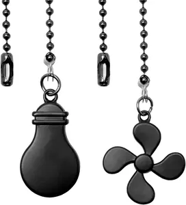2 count Ceiling Fan Pull Chain Extender, 12 Inch Ceiling Fan Chain Pulls, Fan Pull Chain Extension with Fan and Bulb Ornaments, Pull Chains for Ceiling Fans and Lights, Black