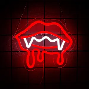 Vampire Fangs Neon Sign, Red Lips  Light for Halloween Wall Decor, Horror Gothic Neon Sign for Bedroom, Bar, Vampire Theme Party Decorations, Led Neon Light, Decorative Lights