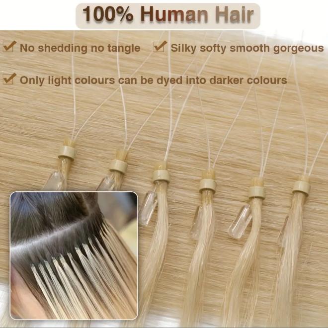 50Pcs Micro Loop Human Hair Extensions, 1g/Strand 50g Total, 100% Remy Hair, Natural Black #1 with Blonde Highlights, 12-28 Inches Straight Smooth, Seamless Beads for Protective Styling