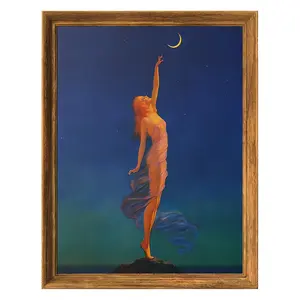 Edward Mason Eggleston's "Reaching for the Moon" Canvas Art Print in a Frameless Design, A Timeless and Elegant Wall Decor Option Suitable for Any Room in Your Home, Office, or Cafe, Adding Subtle Seasonal Charm for Holidays.