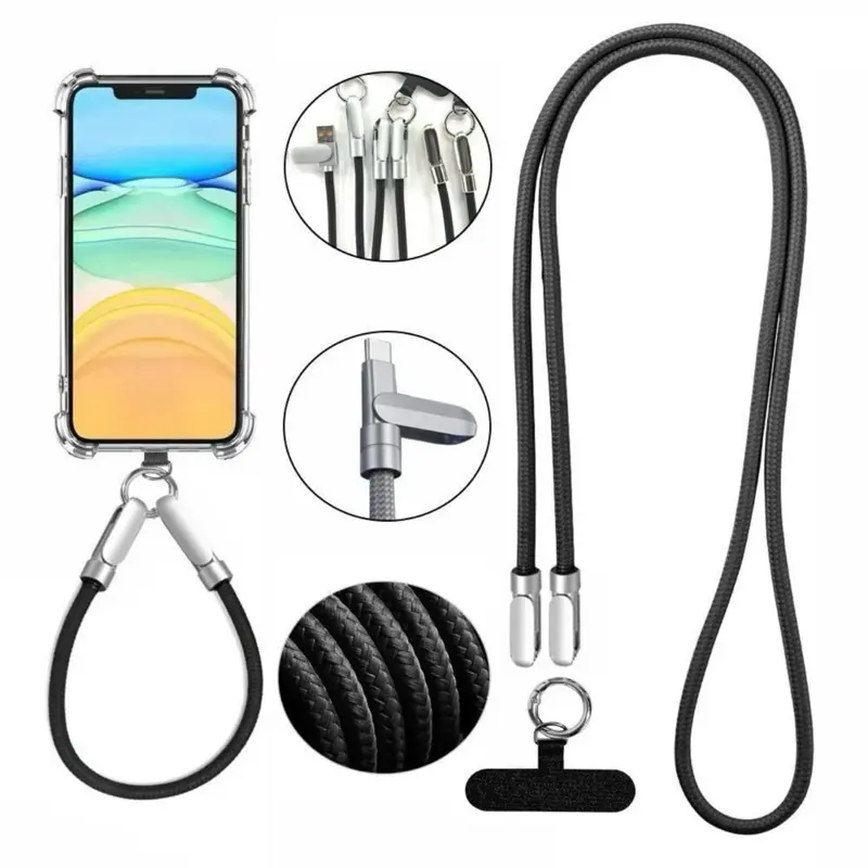 Smart Wearable Charging Lanyard - Type-C Fast Charging Cable for iPhone 15 & Android Devices | Adjustable Anti-Loss Neck Strap (2-in-1 Black)