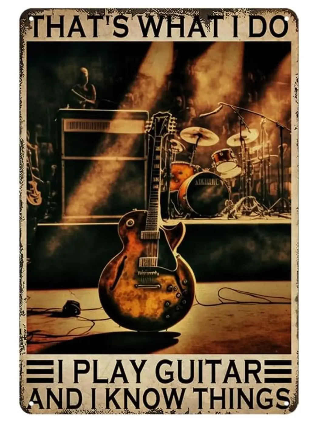 Vintage Metal Tin Guitar Wall Art Sign (8x12 in) - High-Quality Durable Home Decor, Vintage Home Decor, Music Room Decoration, Ideal for Man Cave, Easy Indoor-Outdoor Installation, Music Gifts