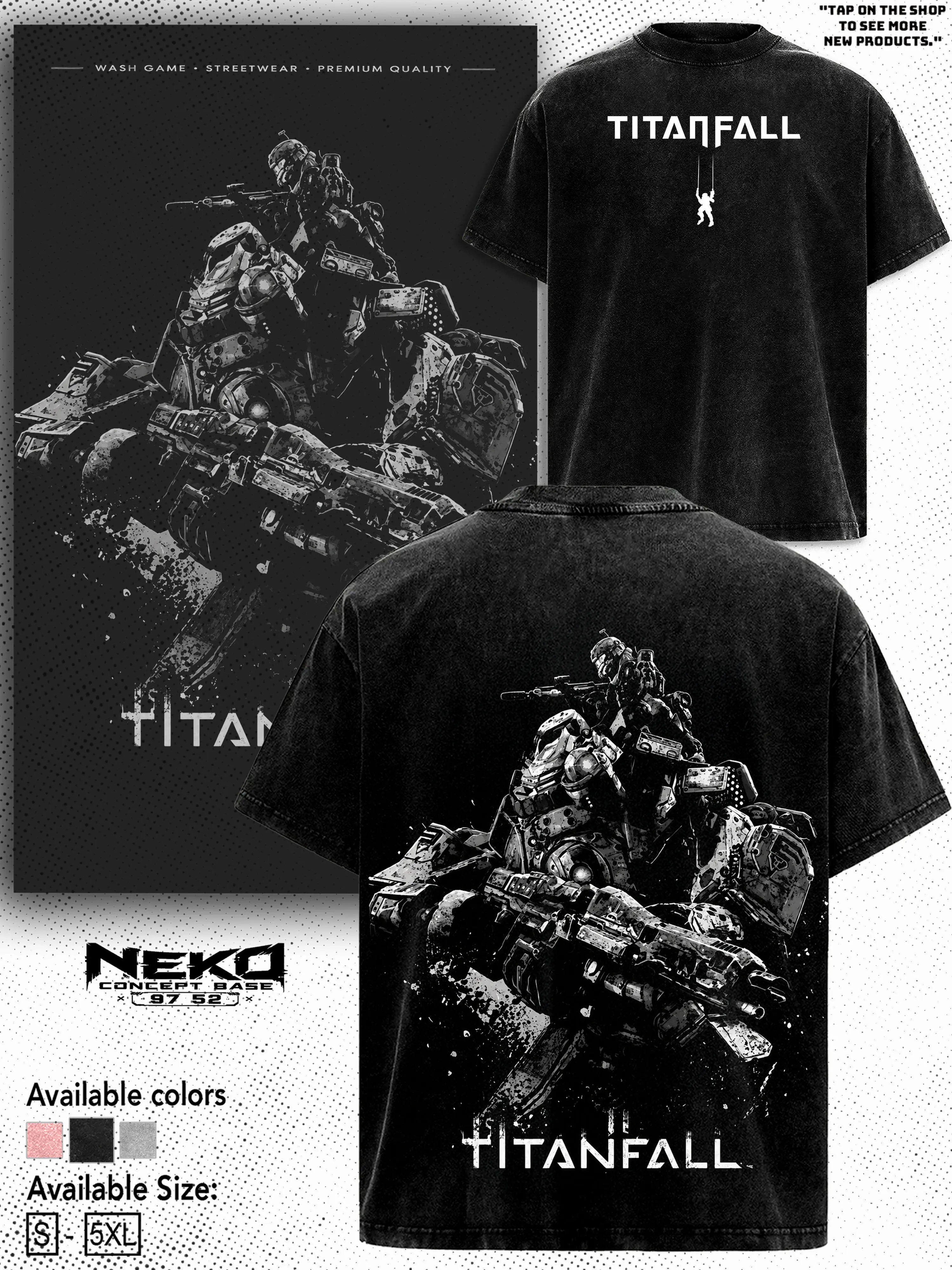 Titanfall Sci-Fi Mech Washed Graphic T-Shirt, Tank Top, Oversized Vintage Video Game Tee, Premium Cotton Streetwear Tops, Trendy summer Outfits, Gift Idea for Gamer Men