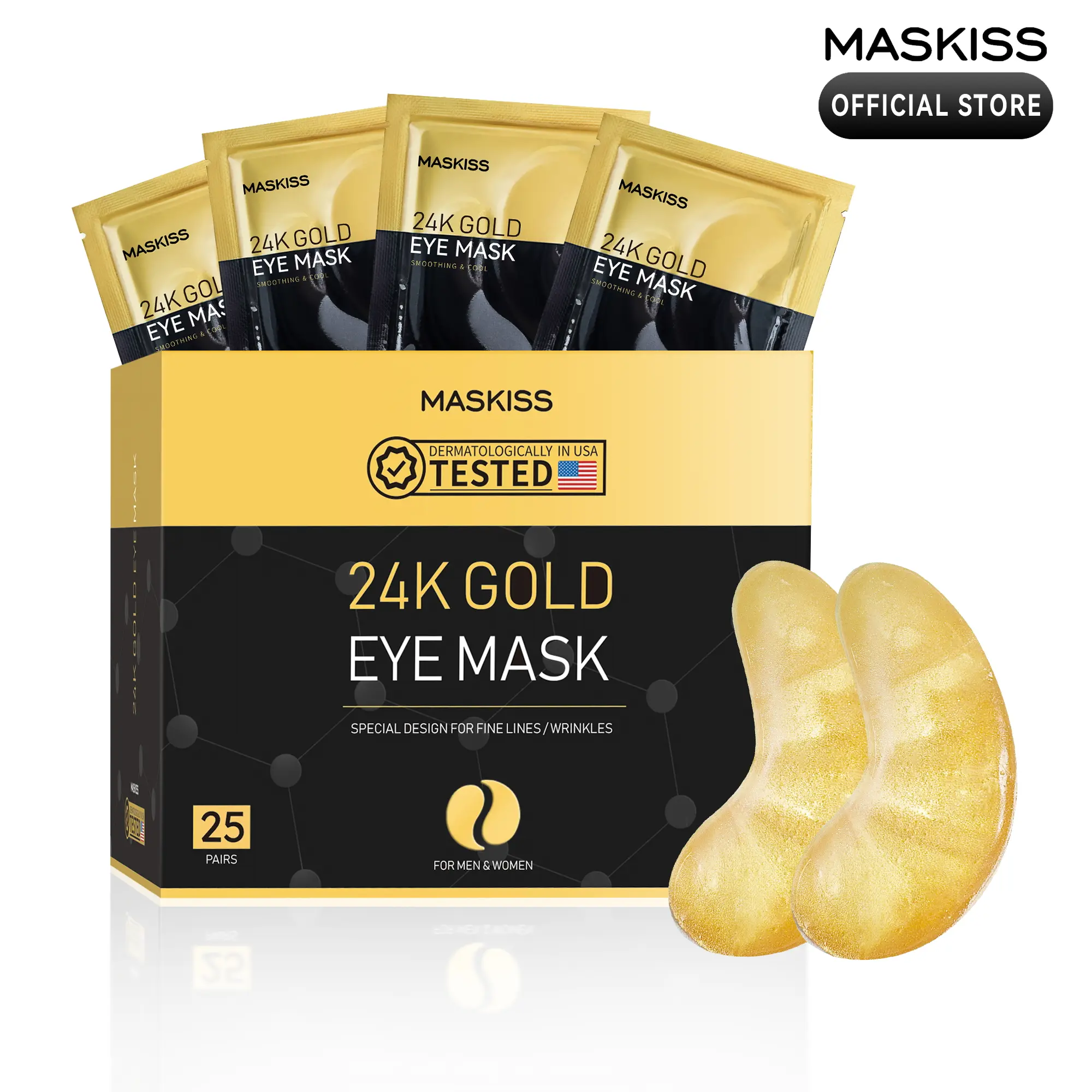 Maskiss 24K Gold Eye Mask – 25 Pairs | Under-Eye Patches for Dark Circles, Puffiness & Fine Lines | Hydrating Collagen Eye Pads | Anti-Aging Skincare Treatment for Women & Men
