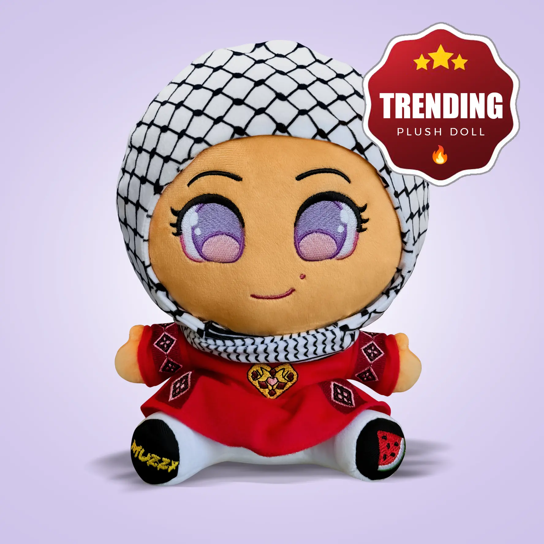1st Palestine Doll - Mina Kuffiyeh Edition 10" Inch Big Plush with Tatreez & Watermelon Dress Soft Stuffed