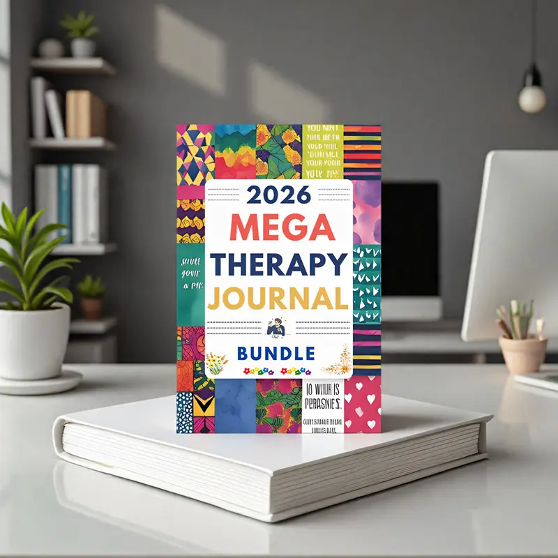 Modern 2026 Mega Therapy Journal Bundle - Office Stationery Journaling Supplies, Women's Mental Health Self-Care Guided Planner, Relaxing Gifts Daily Reflection Digital Workbook for Anxiety Relief, Mindfulness