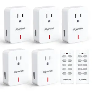 Syantek Remote Control Outlet Wireless Light Switch for Household Appliances, Expandable Remote Light Switch Kit, Up to 100 ft Range, White (5 Outlets + 2 Remotes)