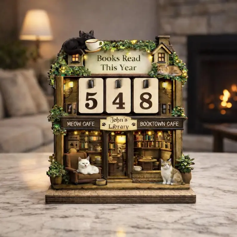 Personalized Cat Lover Book Reading Counter, Custom Name Books Read This Year Tracker Sign, Book Lover Gifts, Moon Castle Book Counter, Halloween Decor, Bookish Decor Gift, Library Decor, Reading Lover Gift, Bookshelf Decor