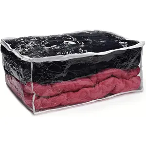 Blanket Storage Bags - 90 L - Zippered Large Clear Plastic Storage Bag, Shield Your Quilt Blankets, Bedding and Clothes from Dust, Dirt & Moisture - Gliding Zipper for Easy Access